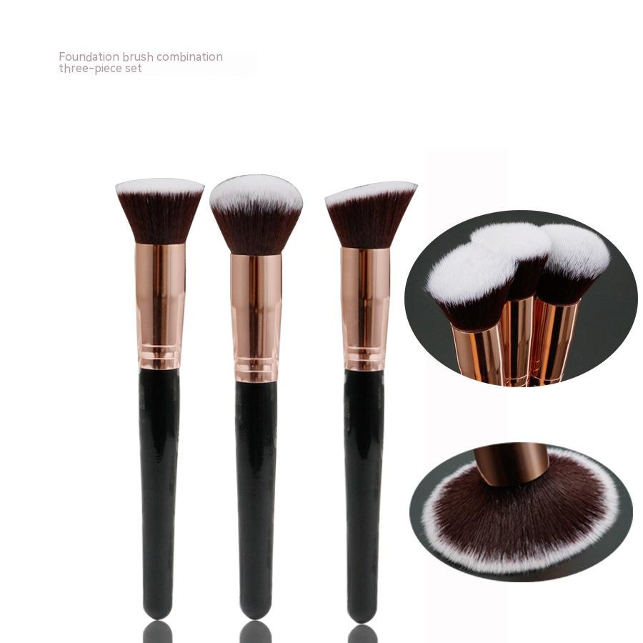 Flat Head Bevel Three Piece Portable Makeup Brush